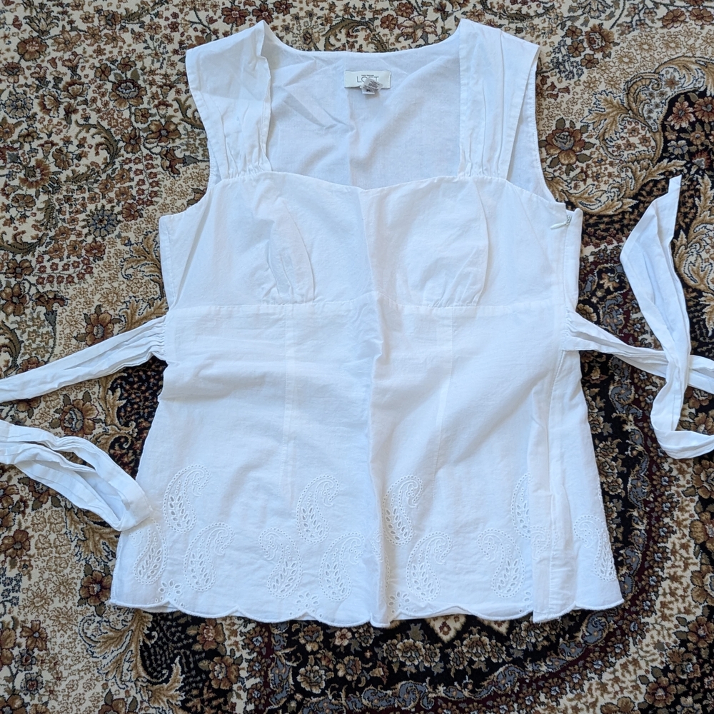 LOFT White Embroidered Tank Top